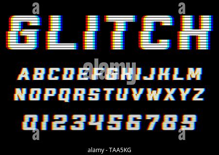 Glitch Alphabet. Font mit Verzerrung. Stock Vektor