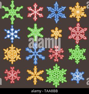 Schneeflocke winter Symbole gesetzt. Sammlung von bunten Schneeflocke Symbole. Stock Vektor