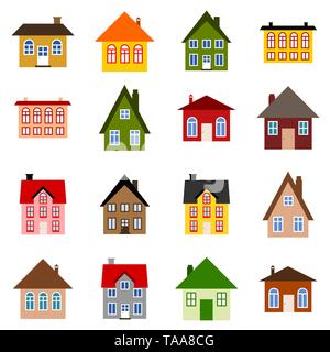 Home - Buntes Haus icon Sammlung. Abbildung: Gruppe. Stock Vektor