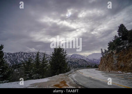 Snowscape in Lassithi Hochebene, Insel Kreta, Griechenland Stockfoto