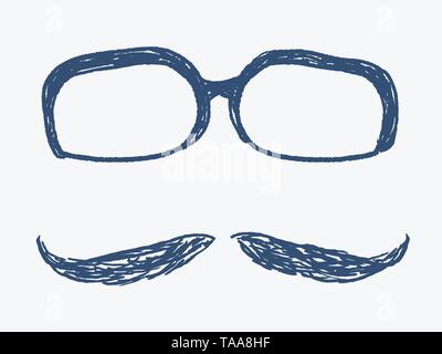 Hipster Objekte doodle-Gläser und Schnurrbart Vector Illustration. Stock Vektor