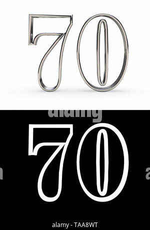 Silber 70 Anzahl Jahre (70 Jahre) mit Schatten, Vorderansicht, mit Alpha Kanal. 3D-Darstellung Stockfoto