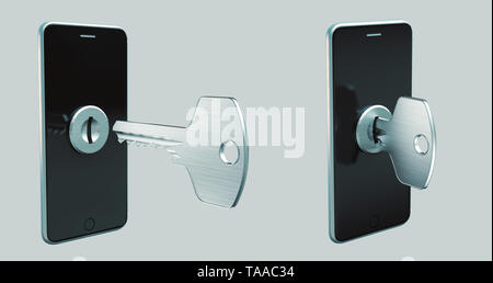 Smartphone, Konzept der Sicherheit oder Schutz, 3d-Rendering Stockfoto