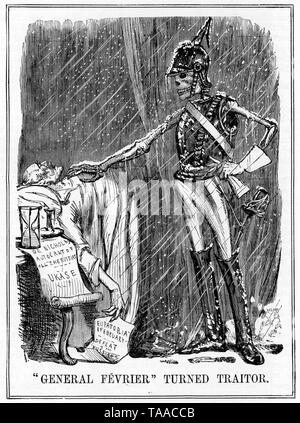 'General Fevrier wurde zum Verräter'. Von John Leech (1817-1864). Zar Nikolaus I. starb am 2. 1855. März. Er hatte gesagt: „Russland hat zwei Generäle, denen sie vertrauen kann, die Generäle Janvier und Fevrier“. Von Punch, März 10. 1855. Stockfoto