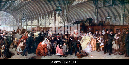 Der Bahnhof', 1862. Von William Powell Frith (1819-1909). Die Bahn ist einer der großen erzählerischen Werken der Viktorianischen Ära und schildert der Paddington Station. Frith zusammen mit William Scott Morton (1840-1903) auf dieses Stück, die er beschäftigt die strukturellen Details zu malen. Stockfoto