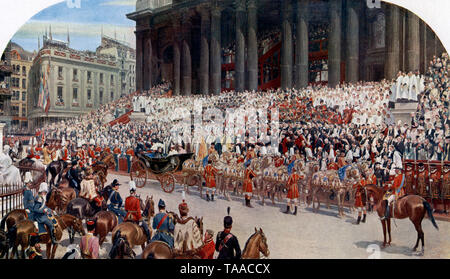 St Paul's Cathedral: Queen Victoria's Diamond Jubilee', 22. Juni 1897. Von Andrew Carrick Gow (1848-1920). Queen Victoria's Diamond Jubilee Prozession durch London Pause für ein Open-air Service von Thanksgiving außerhalb von St. Paul's Cathedral. Stockfoto