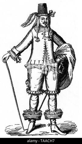 Ein Kavalier, 1646. Von einer Breitseite mit dem Titel "Das Bild eines englischen Anticke', 1646. Cavalier war der Name von Parlamentariern für ein Royalistischer Anhänger des Königs Karl I. und sein Sohn Charles II. Stockfoto