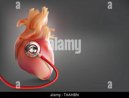 Medizinische Kopfhörer mit Herz- oder Herzstillstand im 3D-Bild Format Stockfoto