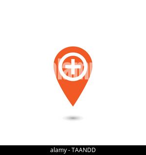 Rote Zeichen. Kreuz, Karte pin Symbol Krankenhaus zeichen Vector Illustration Stock Vektor