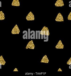 Schwarz und Gold Hand zeichnen nahtlose Muster der Dreiecke. Vektor endlose Textur und pastellfarbenen Glitter. Notebook Cover, Stoff drucken, Postkarte. Stock Vektor