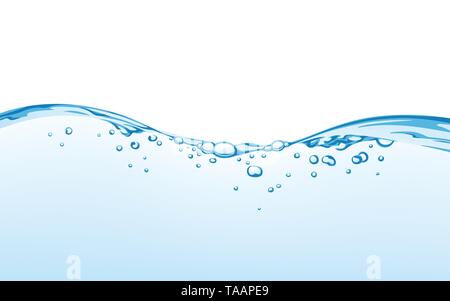 Wasser spritzen mit Luftbläschen, auf weißem Hintergrund. Wasser wave Vector Illustration, eps 10. Sauberes Trinkwasser Stock Vektor
