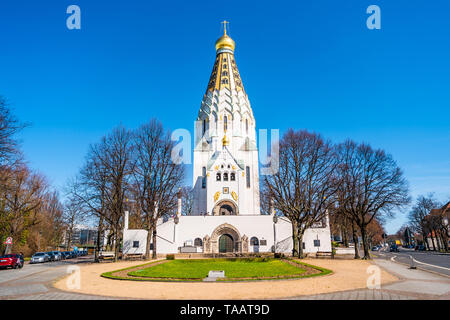 Russisch-orthodoxe Gedächtniskirche in Leipzig, Deutschland, sonnigen Tag, blauer Himmel Stockfoto