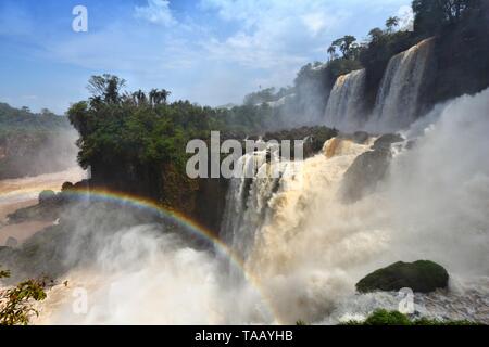Iguazu Fälle - Wasserfälle auf Brasilien und Argentinien. Nationalpark und UNESCO-Weltkulturerbe. Von der argentinischen Seite gesehen. Stockfoto