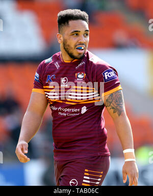 Batley Bulldoggen Keenen Tomlinson in Aktion während der Betfred Meisterschaft Sommer Bash Gleiches an, Blackpool. Stockfoto