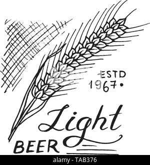 Roggen Weizen Bier im Vintage Style. Alkoholische Label mit kalligrafischen Elementen. Klassische amerikanische Abzeichen für Poster Banner. Hand graviert Skizze Stock Vektor