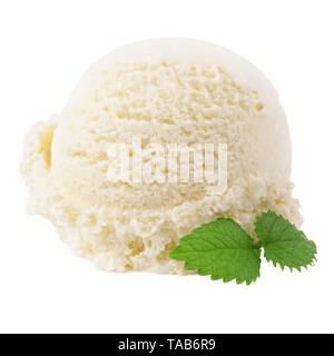 Vanilleeis mit minzeblatt auf weißem Hintergrund Stockfoto