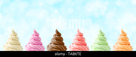 Verschiedene Sorten Eis mit einem Bokeh blauer Hintergrund Stockfoto
