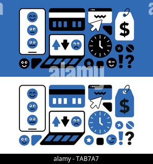 Eine Reihe von thematischen Symbole des Service Centers für die Reparatur von mobilen Geräten. Das Konzept der technische Hintergrund der Moderne, in Blau und Schwarz. Stock Vektor