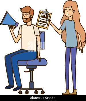 Paar mit im Büro Stuhl avatar Charakter Stock Vektor