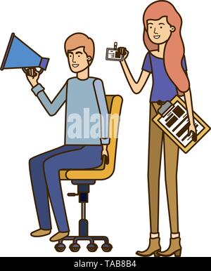 Paar mit im Büro Stuhl avatar Charakter Stock Vektor