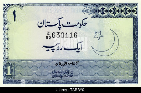 Banknote aus Pakistan, 1 Rupie, 1975, Bank Hinweis aus Pakistan, 1 Rupie, 1975 Stockfoto