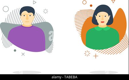 Mann Frau avatar auf dynamische moderne flüssigen Element Grafik gradient Flat Style fluid Vektor bunte Abbildung: einfache abstrakte Formen gesetzt Stock Vektor