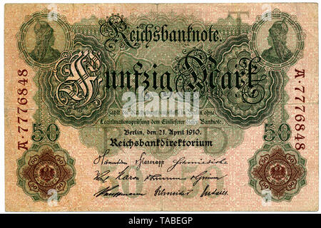 Historischer Geldschein, Reichsbanknote, zwanzig Mark, 1914, Deutschland, Europa Stockfoto