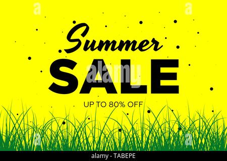 Summer Sale Angebote promotion Banner mit schönen Blumen und Gras. Spezielle Rabatte mockup. Plakat für Promotions, Zeitschriften, Werbung, Web Stock Vektor