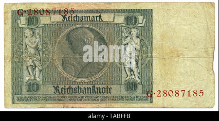 Rückseite der Reichsbank Banknote, Rückseite, Reichsbanknote, 20 RM (Reichsmark), 1929, Deutschland, Europa Stockfoto