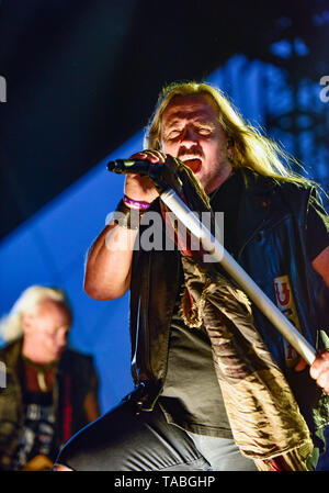 Indio, Kalifornien, 27. April 2019, Lynyrd Skynyrd auf der Bühne zu einem energetischen Menge an Tag 3 des Stage Coach Country Music Festival. Stockfoto