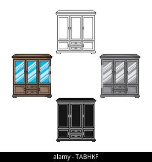 Klassische Schrank Symbol im Cartoon Stil, schwarz auf weißem Hintergrund. Möbel und Interieur symbol Vektor Illustration. Stock Vektor