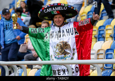 Gdynia, Polen, 23.Mai, 2019, Mexiko Team Supporter während des Spiels Mexiko v Italien - FIFA U-20 WM Polen 2019, Gdynia, Polen, Kredit: Tomasz Zasinski/Alamy leben Nachrichten Stockfoto