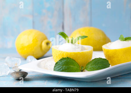 Lemon sorbet Eis mit Zitronen Stockfoto