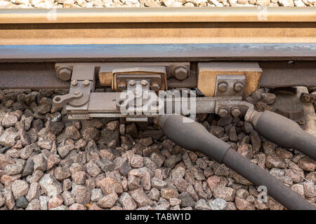 Vereinigtes Königreich Eisenbahn Manuell Betrieben Hook Switch für die Isolierung der Stromschiene Stockfoto