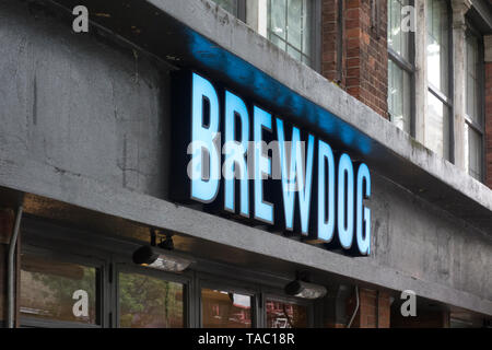 Brewdog beleuchtete Logo auf einem Brewdog bar in Clerkenwell, London, UK Stockfoto