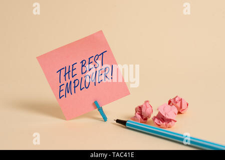 Konzeptionelle Handschrift, die die besten Arbeitgeber. Begriff Sinne erstellt am Arbeitsplatz zeigen, fühlen, hören und zu bestellen, die befugt sind, Stockfoto