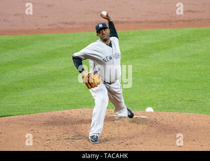 Baltimore, Vereinigte Staaten von Amerika. 22. Mai, 2019. New York Yankees Krug CC Sabathia (52) arbeitet im zweiten Inning gegen die Baltimore Orioles, Oriole Park in Camden Yards, Baltimore, MD, am Mittwoch, den 22. Mai 2019. Credit: Ron Sachs/CNP (Einschränkung: Keine New York oder New Jersey Zeitungen oder Zeitschriften innerhalb eines 75-Meilen-Radius von New York City) | Verwendung der weltweiten Kredit: dpa/Alamy leben Nachrichten Stockfoto