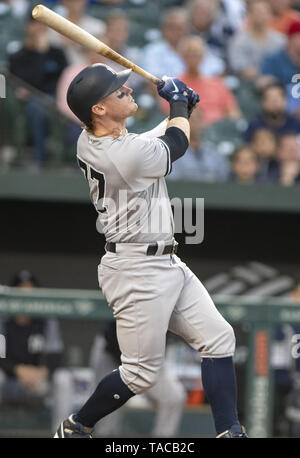 Baltimore, Maryland, USA. 22. Mai, 2019. New York Yankees rechter Feldspieler Clint Frazier (77) springt heraus im zweiten Inning gegen die Baltimore Orioles, Oriole Park in Camden Yards, Baltimore, MD, am Mittwoch, den 22. Mai 2019 Credit: Ron Sachs/CNP/ZUMA Draht/Alamy leben Nachrichten Stockfoto