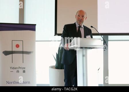 Chicago, USA. 23 Mai, 2019. Die 2018 Yidan Friedensnobelpreistraegers Larry Hedges spricht während der 2019 Yidan Preis Konferenz Serie: Amerika, an der Northwestern University in Evanston, Illinois, USA, am 23. Mai 2019. Credit: Wang Ping/Xinhua/Alamy leben Nachrichten Stockfoto