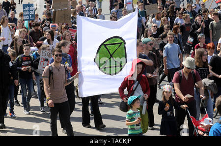 Rostock, Deutschland. 24. Mai, 2019. Studenten mit Protest Poster während des Freitags für Zukunft - Klima Streiks für die Umsetzung der Paris Welt Klimaabkommen demonstrieren. Der Anruf für Demonstrationen war auch vor dem Hintergrund der aktuellen europäischen Wahlen gemacht hat. Quelle: Bernd Wüstneck/dpa/Alamy leben Nachrichten Stockfoto