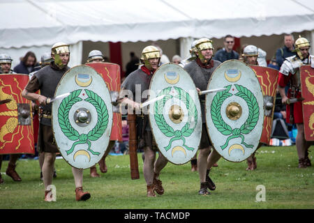 Ermine Street Guard zeigen kaiserliche römische Armee in Wrest Park, England Stockfoto