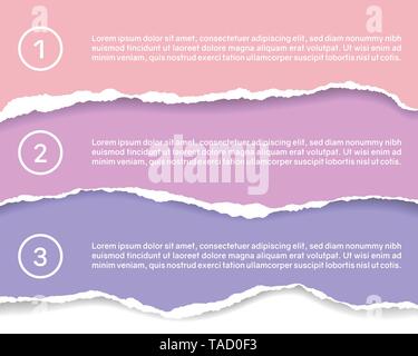 Abbildung: Infografiken für drei Schritt mit bunten zerrissenen Papieren, Zahlen und Text-Vektor Stock Vektor