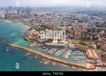 Tel Aviv Jaffa Altstadt Stadt Port skyline Israel beach Luftaufnahme meer Wolkenkratzer Foto Stockfoto