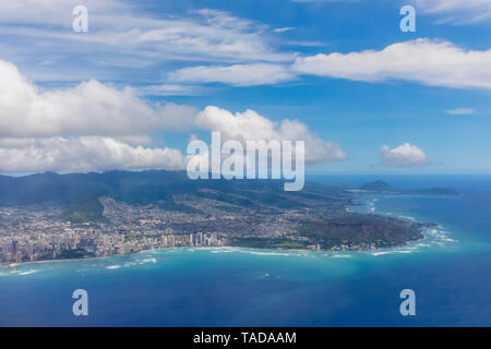 USA, Hawaii, Oahu, Honolulu, Waikiki Beach, Luftaufnahme Stockfoto