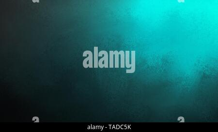 Eleganter schwarzer Hintergrund mit hellen Blau Grün spotlight Shining von der oberen Ecke. Reich strukturierte teal Hintergrund Design mit Copyspace. Stockfoto