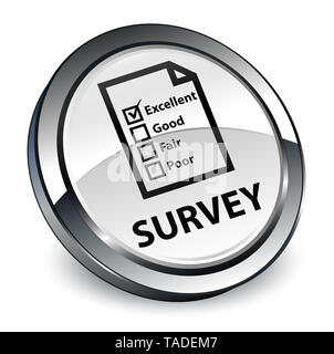 Umfrage (Fragebogen) auf das Symbol 3D-weiße, runde Taste abstrakte Abbildung isoliert Stockfoto