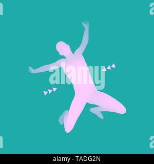 Mann unten fallen. Jumping Man. 3D-Modell des Menschen. Menschlichen Körper. Sport Symbol. Design Element. Vector Illustration. Stock Vektor