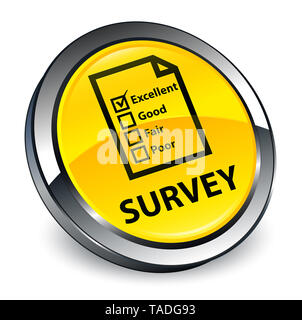 Umfrage (Fragebogen) auf das Symbol 3D-gelbe runde Taste abstrakte Abbildung isoliert Stockfoto