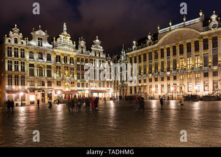 Belgien, Brüssel, Grand Place, Guildhalls und Haus der Herzöge von Brabant, bei Nacht