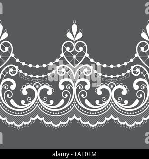 Alencon Französische nahtlose Spitze vector Pattern, Durchbrochenem ornament Textil- oder Stickerei Design in Weiß auf grauem Hintergrund Stock Vektor